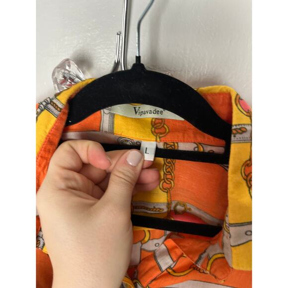 Vipavadee Women's Orange Equestrian Lightweight Horse Bit Button Blouse Large - Picture 4 of 7